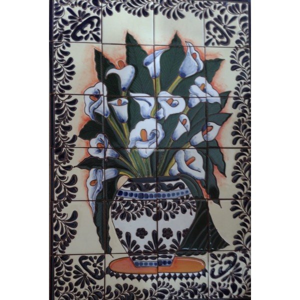 Mexican Talavera High Relief Mural Lilies 3